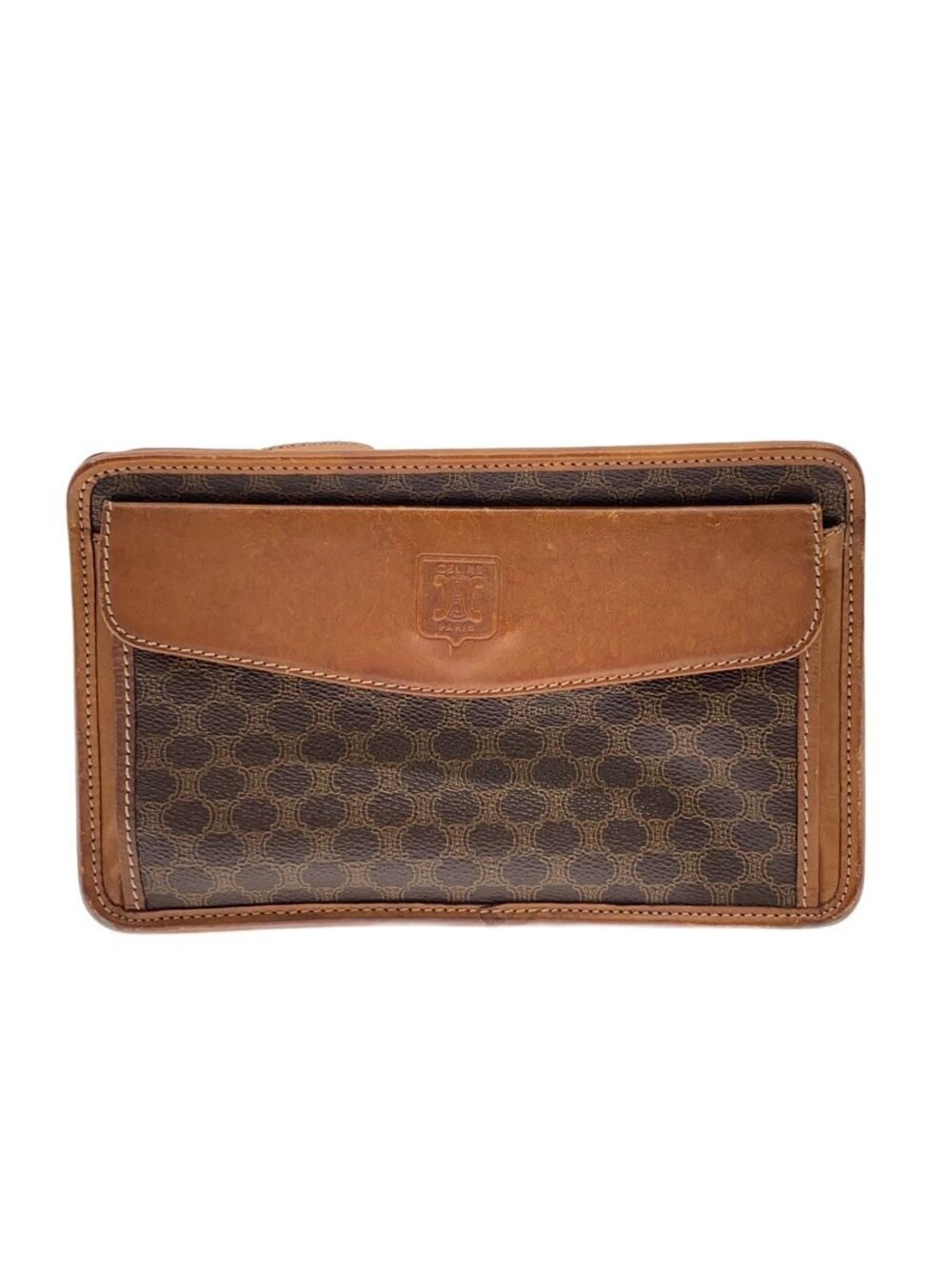 Celine Clutch Bag Leather Brown All over